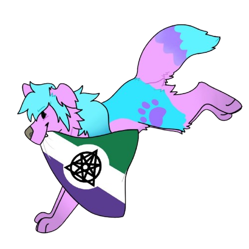 Maddi's fursona/theriotype holding the non-human unity flag in it's maw